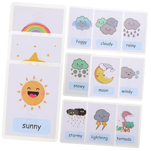 NOLITOY 12 Stück Teiliges Wetterfeste Englisch Wort lernkarten für Kreative Praktische Flash Cards zur Wettererkennung Robustes Material für Frühkindliche Bildung und Kognitives Training von NOLITOY