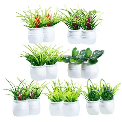 NOLITOY 14 Stück Teiliges Miniatur Bonsai Topfset Realistisch Simulierte Kleine Topfpflanzen Puppenhaus Dekoration Künstliche Pflanzen Naturgetreue Landschaftsdeko für Schreibtisch Ablage von NOLITOY