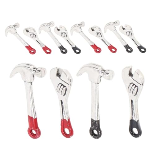NOLITOY 16 Stück Teiliges Puppenhaus Werkzeugset aus Metall für Mini Werkzeugkoffer mit Wrench und Hammer Miniaturwerkzeuge für DIY Dekoration und Puppenhaus Zubehör von NOLITOY