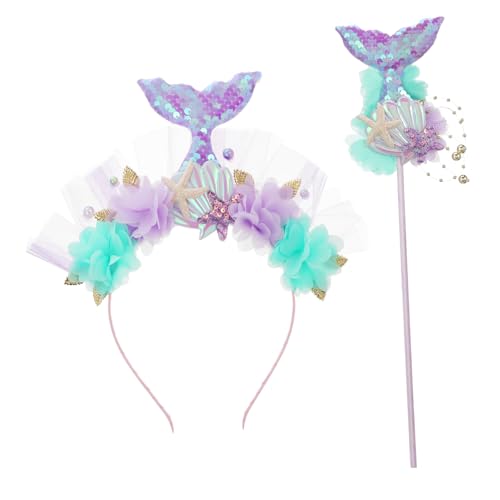 NOLITOY 1Satz Meerjungfrau Haarreif mit Pailletten und Festliche Kostüm Requisiten für Cosplay Rave und Maskerade Partys Meerjungfrau Zubehör von NOLITOY