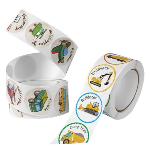 NOLITOY 2 Rollen Belohnungsaufkleber Fahrzeuge Muster Selbstklebende Sticker für Kindergarten Schule Büro Dekoration Bunte Fahrzeuge Aufkleber zur Belohnung und Planung von NOLITOY