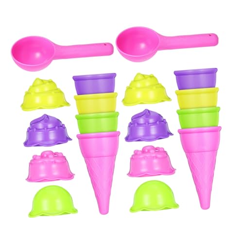 NOLITOY 2 Sätze Eiscreme Sandspielzeug Sandformen und Schaufeln aus Kunststoff Bunte Stapelbare Eistüten Leicht zu Reinigen Tragbar für Indoor Outdoor Sandkasten und Strandspielspaß von NOLITOY