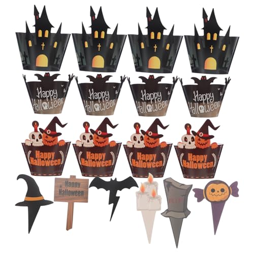 NOLITOY 2sätze Kürbis-grusel-cupcake-topper Halloween-kuchendekoration Totenkopf-muffinförmchen Papier-verpackungen Für Party Fledermaus-spinne-dekor Für Kuchen von NOLITOY