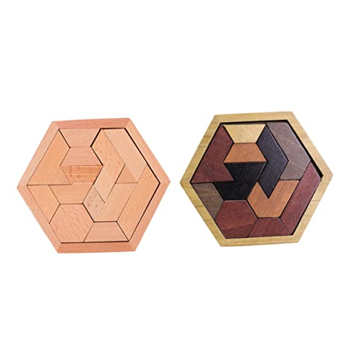 NOLITOY 2 Sätze Hexagon Holzpuzzle Lernspielzeug Montessori Motorikspielzeug Kreatives Sechseckiges Steckpuzzle für Vorschulkinder Denkfähigkeit und Hand Auge Koordination von NOLITOY