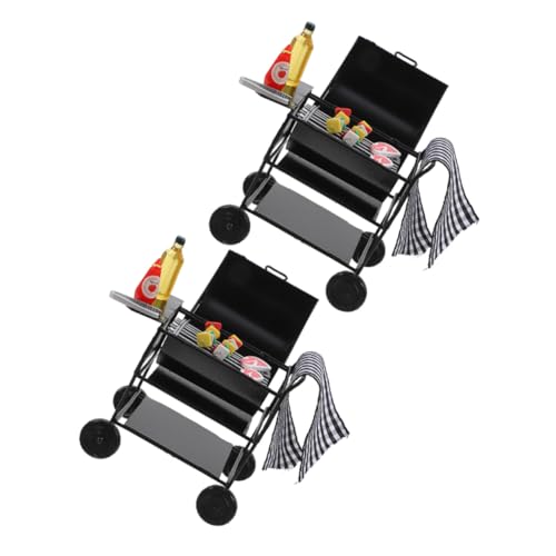 NOLITOY 2 Sätze Miniatur Puppenhaus BBQ Grill aus Metall Stabiles Schwarzes Modell für Kreative Küchen Deko Detailreiches Outdoor für Realistische Puppenhaus Szenerien von NOLITOY