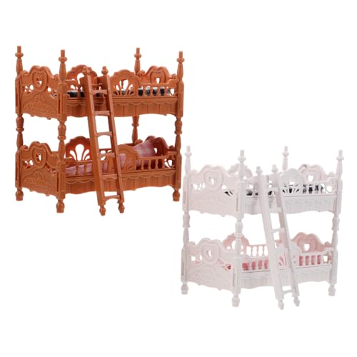 NOLITOY 2 Sätze Puppenhaus Schlafzimmermöbel Miniatur Etagenbett aus Stabilem Kunststoff und Stoff Realistische Puppenbett Dekoration für Kreatives Rollenspiel und Familieninteraktion von NOLITOY