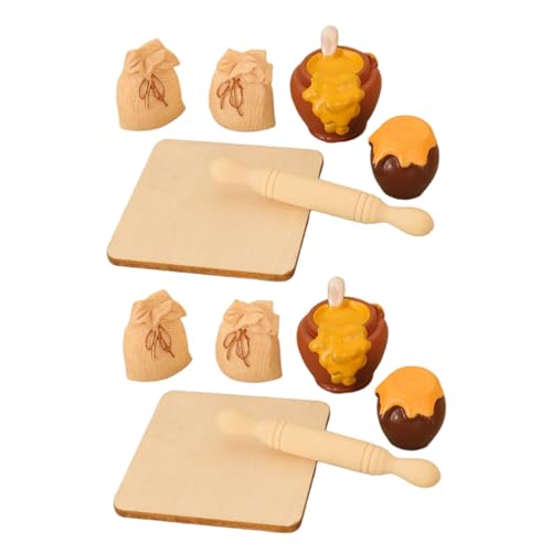 NOLITOY 2 Satz Miniatur Puppenhaus Küchenzubehör mit Holz Nudelholz Harz Honigglas und Mehltüte Realistische Mini Lebensmittel Dekoration für DIY Basteln Rollenspiel und Szene von NOLITOY