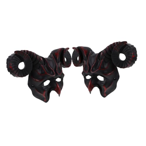 NOLITOY 2 Stück Halfface RAM Skull Maske mit Verstellbarem Gummiband Atmungsaktives Pr Kunststoff Material Gruseliges Tierhörner Halloween Kostüm Zubehör für Maskenball Cosplay Party von NOLITOY