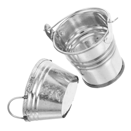NOLITOY 2 Stück Puppenhaus Mini Eiseneimer Miniatur Eimer Mini Hausmodelle Mini Eimer Miniatur Mini Fass Mini Halter Miniatur Kunsteimer Miniatur Behälter Silber von NOLITOY