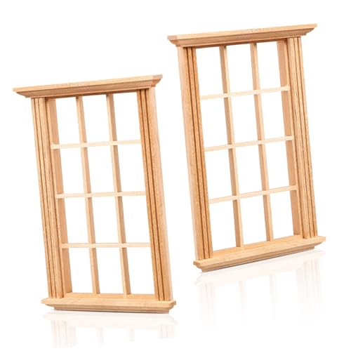 NOLITOY 2 Stück Puppenhaus-Modell Mini-Fensterrahmenfigur Puppenstubentüren und -Fenster Puppenhäuser winzig Miniaturmaßstab Puppenhaus-Bastelbedarf Mini Möbelfenster hölzern Schokolade von NOLITOY