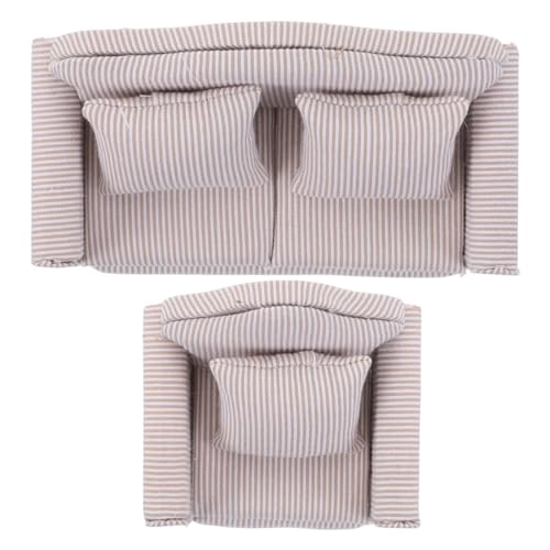 NOLITOY 2 Stück Realistisches Puppenhaus Sofa Teilig Miniatur Möbel mit Kissen Holzrahmen Stoffbezug Flexibel Anordnungsbar für Wohnzimmer Dekoration DIY Bastelprojekte von NOLITOY