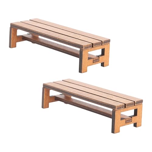 NOLITOY 2 Stück Teiliges Miniatur holzbank Naturgetreues Design Dekoratives Puppenhausmöbel Handgefertigte Miniaturbank für Wohn Schlafzimmer Leichtes Platzsparendes Modell für Kreative von NOLITOY