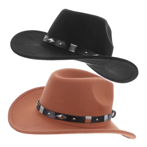 NOLITOY 2 Stück Teiliges Western Cowboyhut aus Polyester mit Breiter Krempe und Gürtelakzent Universelle für Damen und Herren für Wild West Party Country Outfit Halloween Kostüm von NOLITOY