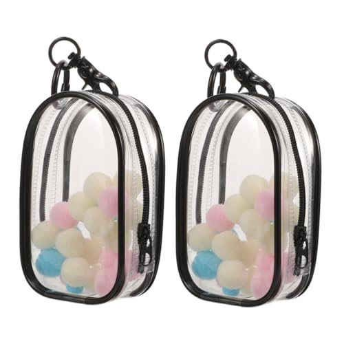 NOLITOY 2 Stück Transparente Puppen Display Tasche mit Schlüsselanhänger und Flauschigem Anhänger Kleine Aufbewahrungstasche für Sammelfiguren Tragbare Organizer hülle für Unterwegs Set von NOLITOY