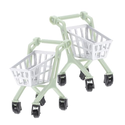 NOLITOY 2 Stück Trolley Modell Einkaufsspielzeug Kleines Kleinkindauto Miniatur Kompakter Tragbarer Handwagen Kleine Simulation Desktop Blauer Supermarktwagen Hellgrünes von NOLITOY