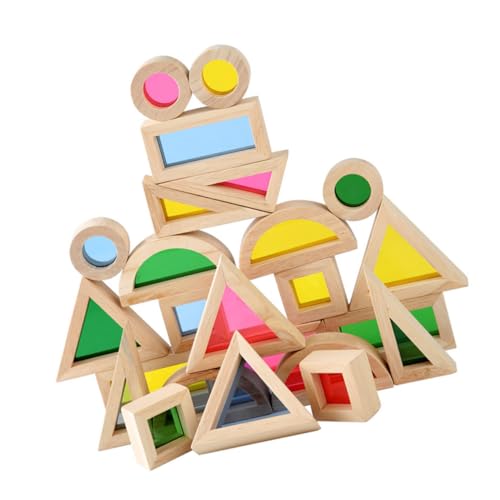 NOLITOY 24 Stück Bunte Holzbausteine Montessori Lernspielzeug für Vorschulkinder Farben Formenlernen von Hand Auge koordination und Räumlicher Vorstellungskraft von NOLITOY