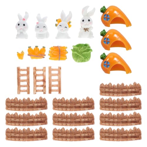 NOLITOY 26stücke Teiliges Miniatur Kaninchen Figuren Für Dekoration Niedliche Gartenaccessoires Aus Resin Mit Karotten-Tor Und Zaun Für Schreibtisch Und Kleine Räume von NOLITOY