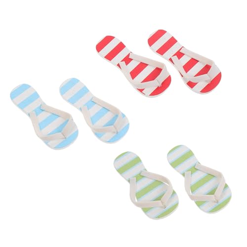 NOLITOY 3 Paare Miniatur Hausschuhe Realistische Sommer Deko für Puppenhaus Detailreiche Mini Schlappen in Hellblau Rot Weiß Grün Miniatur Sandalen für Mikro Landschaften von NOLITOY
