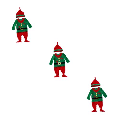 NOLITOY 3 Sätze Baby-weihnachtskleidung Weihnachts-baby-outfit Baby-weihnachtsmann-outfit Baby-elfen-strampler Baby-elf-kostüm Baby-elfen-mütze Kleine Baumwolle Weihnachtsmütze Karikatur von NOLITOY
