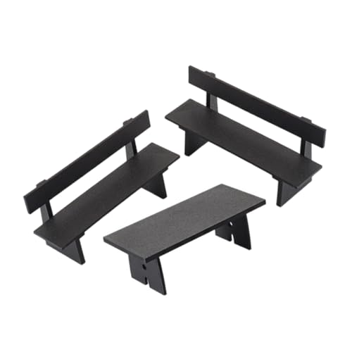 NOLITOY 3 Stück Teiliges Miniatur Möbelset Schwarz Miniatur Puppenhaus Gartenstuhl Bank und Tisch Platzsparende Langelebig für Puppenhaus Dekor und Feengarten Accessoires von NOLITOY
