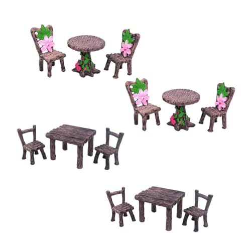 NOLITOY 4 Sätze Miniatur Resin Möbel mit Stühlen und Tischen Detailreiche Mikro Landschaft Deko für Moos Sukkulenten Bonsai Handgefertigt Geeignet für Feengarten und Puppenhaus von NOLITOY