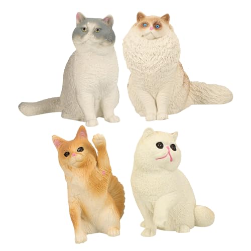 NOLITOY 4 Stück Teiliges Katzenfigur Desktop Dekoration Niedliche Kätzchen Modelle mit Glatter Oberfläche Realistische Details als für Katzenliebhaber Tisch und Wohnraumschmuck von NOLITOY
