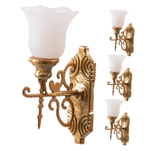 NOLITOY 4 Stück Teiliges Miniatur Wandlampen Goldfarben Weiße LED Mini Wandlampe für Puppenhaus Modellbau Miniatur Figurine Dekoration Innenraum Beleuchtung NOLITOY 4 Stück Teiliges Miniatur Wandlampen Goldfarben Weiße LED Mini Wandlampe für Puppenhaus Modellbau Miniatur Figurine Dekoration Innenraum Beleuchtung von NOLITOY