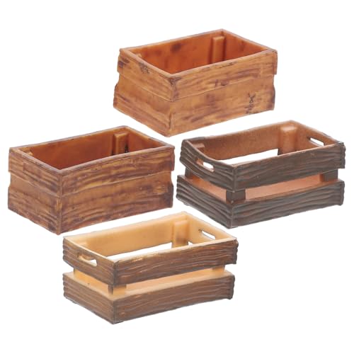 NOLITOY 4 Teilige Miniatur Kiste Zum Basteln Für Puppenhaus Miniatur Dekoration Miniatur Zubehör Innenbedarf Mini Puppenhaus Körbe Hauszubehör Für Zuhause Kunst PVC Hellbraun von NOLITOY