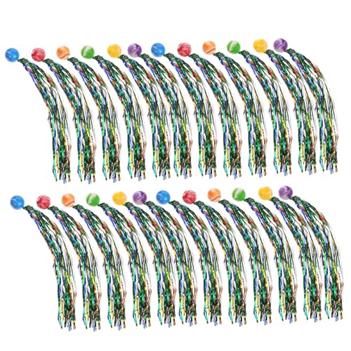 NOLITOY 40 Stück Bunte Elastische Sprungbälle mit Farbigen Bändern Langlebige Kleine Party Mitgebsel für Kindergeburtstag Outdoor Spielball für Fingerfertigkeit und Langanhaltenden von NOLITOY