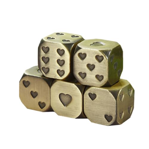 NOLITOY 5 Stück Teiliges Metall Würfelset mit Herzmuster Abgerundete Ecken Leicht und Tragbar als Party Spielwürfel für Brettspiele und Indoor Outdoor Unterhaltung von NOLITOY