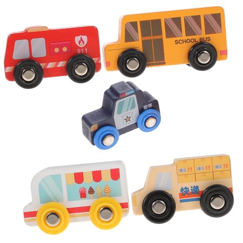 NOLITOY 5 Stück Teiliges Mini Holzfahrzeug Sichere Glatte Oberfläche Bunte Lernspielzeug Einsatzfahrzeuge für Jungen Mädchen Pädagogisches für Kleinkinder und Junge Mädchen von NOLITOY