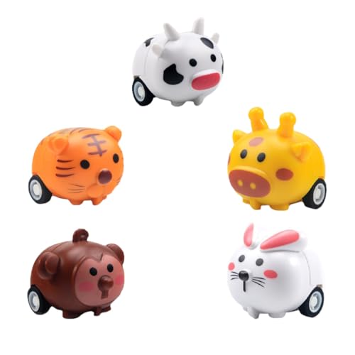 NOLITOY 5 Stück Teiliges Mini Spielzeugauto mit Tiermotiven Reibungsbetriebene Rückziehfahrzeuge Bunte Cartoon Autos für Kleinkinder Sicheres Material Fördert Motorik und Aufmerksamkeit von NOLITOY