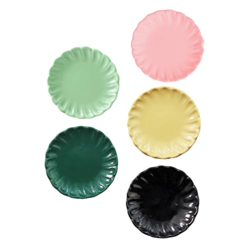 NOLITOY 5 Stück Teiliges Miniatur Puppenhaus Geschirr Realistische Küchenaccessoires mit Glatten Kanten Sichere Mini Teller in Schwarz Dunkelgrün Hellgrün Creme und Rosa Dekorativ und NOLITOY 5 Stück Teiliges Miniatur Puppenhaus Geschirr Realistische Küchenaccessoires mit Glatten Kanten Sichere Mini Teller in Schwarz Dunkelgrün Hellgrün Creme und Rosa Dekorativ und von NOLITOY