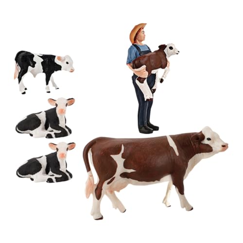NOLITOY 5 Stück Teiliges Realistische Kuh Figuren Detailgetreue Miniatur Rinder Modelle Vielseitige Bauernhof Tier Spielzeuge für Drinnen und Draußen Interaktives Lernspielzeug für von NOLITOY