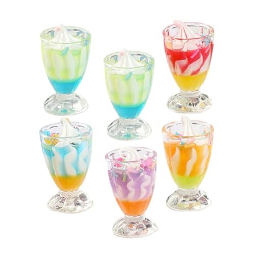 NOLITOY 6 Stück Miniatur Eisbecher aus Resin Kleine Dessertgläser für Puppenhaus Deko Realistische Miniatur Eiscreme für DIY Bastelbedarf Farbenfrohe Puppenhaus Zubehör für Mini von NOLITOY