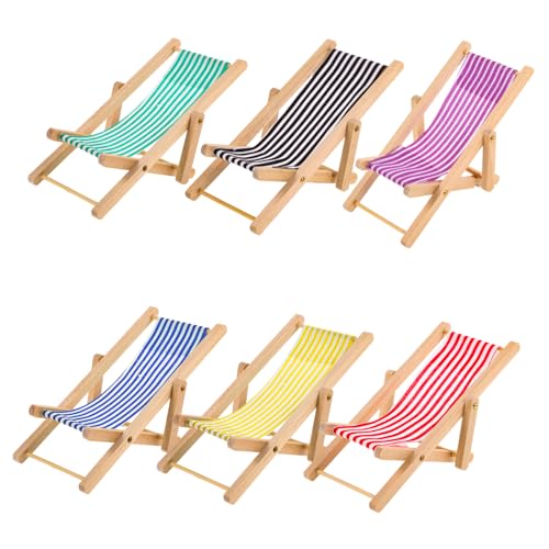 NOLITOY 6 Stück Puppenhaus-loungesessel Mini-strandkorb Puppenhaus-strandmöbel Strandminiaturen Ozeandekor Strandstuhl Zusammenklappbarer Miniatur-Lounge-Sessel Mini-Ornament Holz von NOLITOY