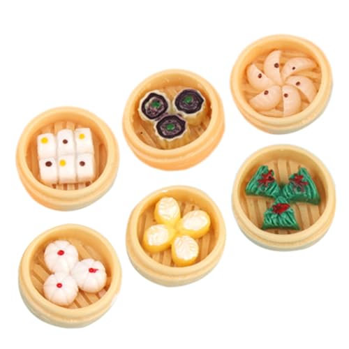 NOLITOY 6 Stück Teiliges Mini Food Steamer Realistische Chinesische Dampfgarer Modelle aus Resin Detailreiche Puppenhaus Deko Leichtes und Sicheres Mini Essensspielzeug für Puppenküchen von NOLITOY