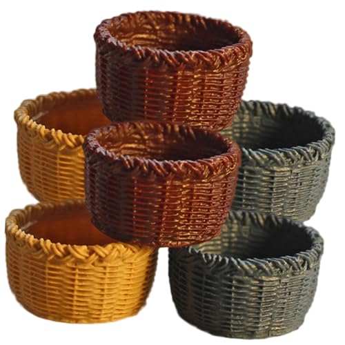 NOLITOY 6 Stück Teiliges Miniatur Korb aus Dekorative Mini Körbchen für Puppenhaus Kindgerechte Aufbewahrung Kreative Wohnaccessoires in Farben Handliche Mini Weidenkorb Nachbildung von NOLITOY