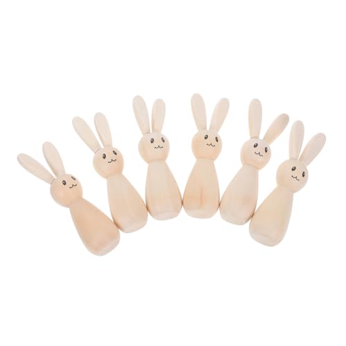 NOLITOY 6pcs Unvollendetes Holz Kaninchen -peg -puppen Für Ostern DIY Craft Home Party Dekoration Natürliche Leere Tierfiguren Für Kinder Und Erwachsene von NOLITOY