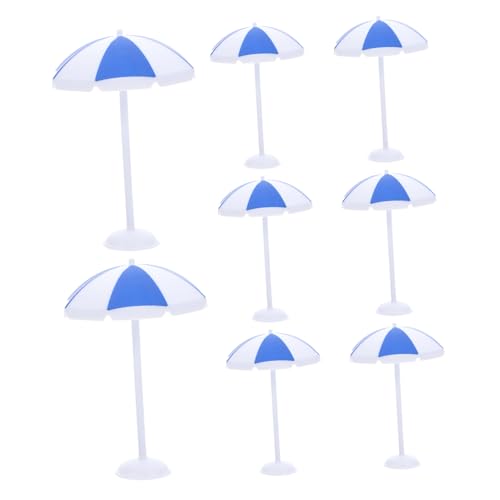 NOLITOY 8 Stück Mini Strand Sonnenschirme Kleine Miniatur Puppenhaus Deko Wetterfeste Kunststoff Sandtisch Zubehör Realistische Blaue Mini Sonnenschirme für Aquarium Terrarien und von NOLITOY