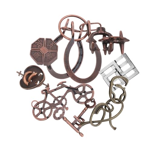 NOLITOY 9 Stück Teiliges Metall Gehirn Puzzle Luban Lock Intelligentes Denkspiel Geduldspiel für Jugendliche Erwachsene zur Kognitiver Fähigkeiten und Logiktraining von NOLITOY