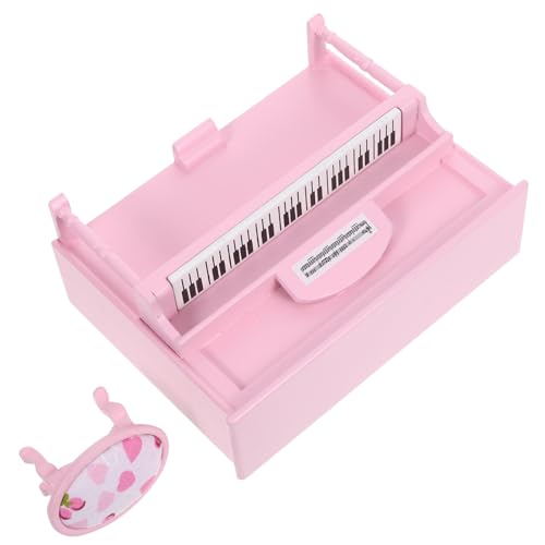 NOLITOY Elegantes Puppenhaus Miniatur Klavier mit Hocker Maßstab Realistische Möbeldekoration für Kinderzimmer und Sammler Fördert Musikalisches Interesse Rosa Mini Piano von NOLITOY