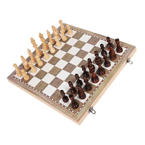 NOLITOY Faltbares Holz Schachbrett Internationales Schachspiel Tragbares Brettspiel mit Klappfunktion Praktisch für Familie Reisen Indoor und Outdoor Nutzung von NOLITOY