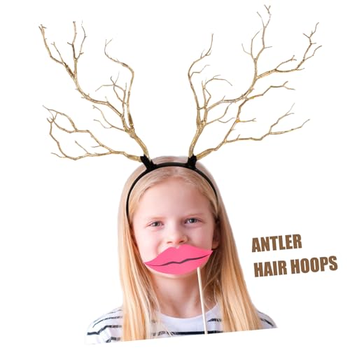 NOLITOY Goldener Hirschgeweih Haarreif mit Zweig Design Leichtes Langlebiges Cosplay Kopfschmuck für Weihnachtsfeier Karneval Waldthemen Party und Festliche Kostümierung Unisex Zubehör von NOLITOY