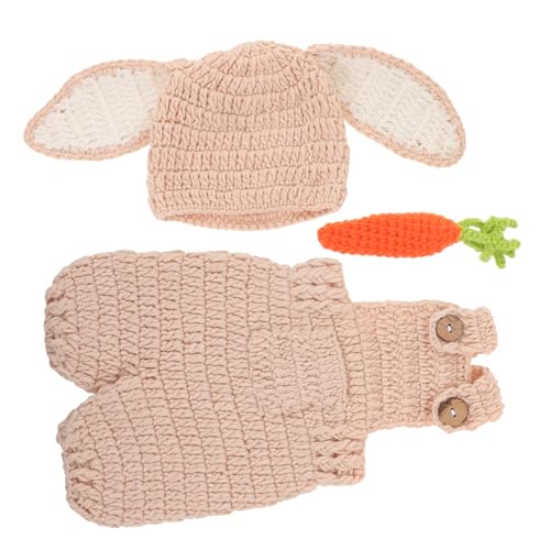NOLITOY Handgestricktes Neugeborenen Hasenmotiv Kuschelige Overalls mit Verstellbaren Trägern Weiches Garn Handgefertigte Karotten-dekoration Outfit Fotoshootings von NOLITOY