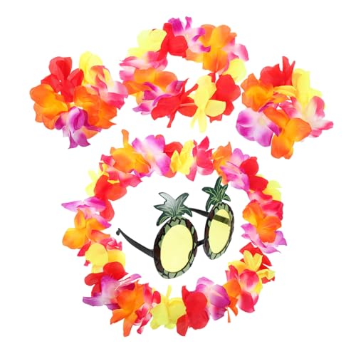 NOLITOY Hawaiian Wreath Party Teilig mit Großem Blumenstirnband Armband Halskette und Ananas Sonnenbrille Buntes Hawaii Partyzubehör für Damen Strandfest und Sommerfeier von NOLITOY