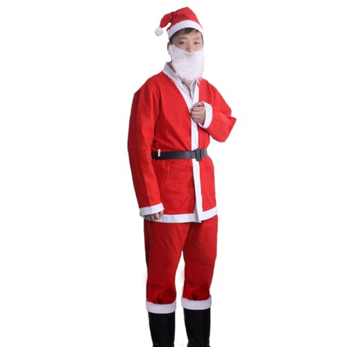 NOLITOY Herren-Weihnachtsmann-Anzug 5-Teiliges Weihnachtskostüm Für Erwachsene Weihnachtsmann-Kostüm Outfit Weihnachtsmütze Bart Gürtel Für Erwachsene Kneipentour Weihnachtsmann-Anzug von NOLITOY