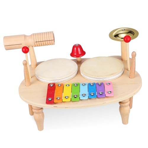 NOLITOY Holz Handschlaginstrumente Kit Mit Holzschlägel Xylophon Instrument Tamburintrommel Für Musikalische Unterhaltung Und Frühförderung von NOLITOY