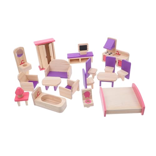 NOLITOY Holz Puppenhaus Möbel Set Teilig Miniatur Möbel DIY Stabiles Vintage Puppenhaus Zubehör für Kreatives Familienaktivitäten Kreativität und Feinmotorik von NOLITOY