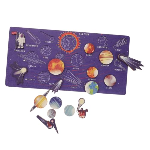 NOLITOY Holz Sonnensystem Puzzle für Planeten Lernspielzeug Kognitives Matching Spiel Interaktives Holzspiel Motorische und Soziale Fähigkeiten Fördernd Pädagogisches Weltall Modell von NOLITOY